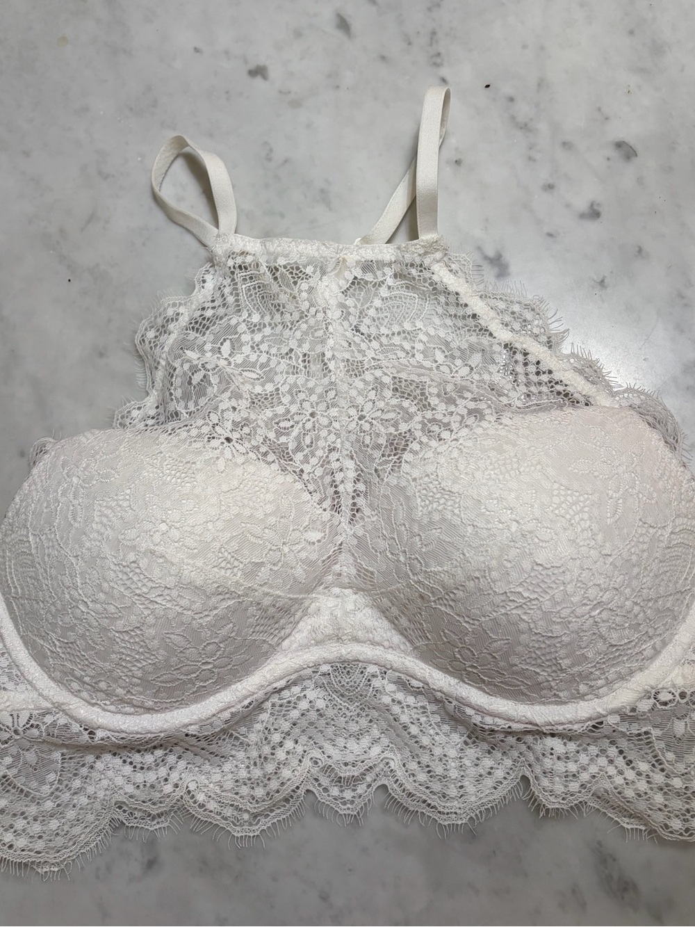 Victoria's Secret pink Lace High-Neck Bralette in White